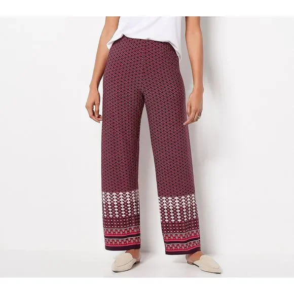 Susan Graver Regular Printed Liquid Knit Wide Leg Ankle Pants Berry, X-Small - Picture 1 of 1